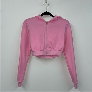 Pink Cropped Zip Up Hoodie